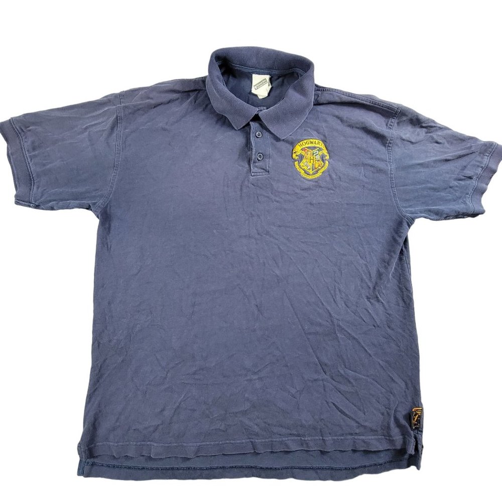 Vintage Warner Bros Studio Store Hogwarts Adults Large Blue Polo Short Harry Pot